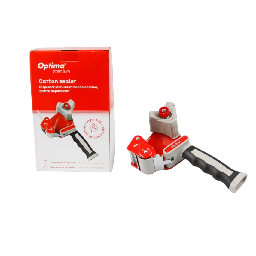 Dispenser (derulator) pentru banda adeziva 50x66m, pentru impachetat, Optima Premium