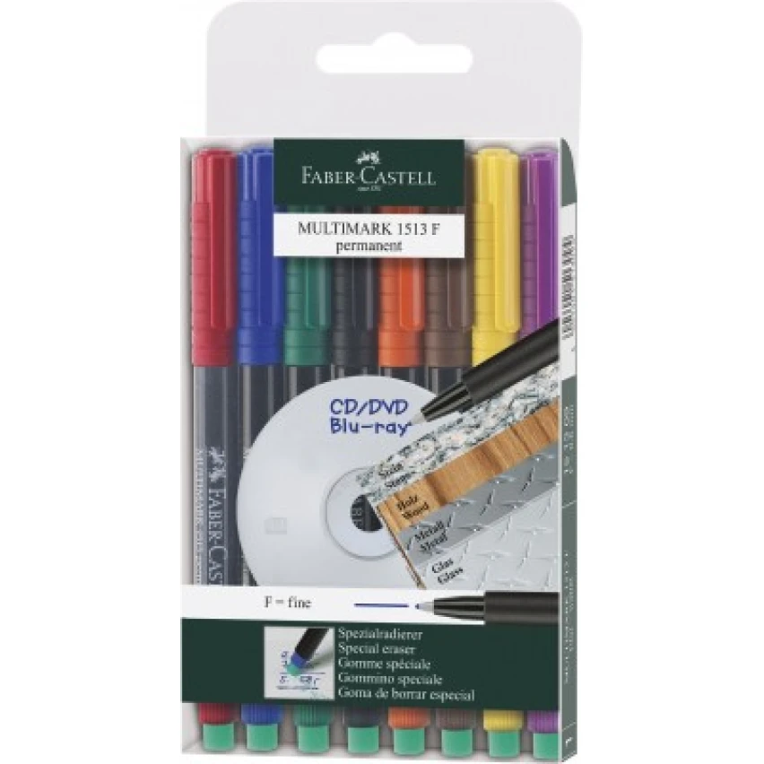 Set 8 markere permanente F Multimark 0.6mm Faber-Castell